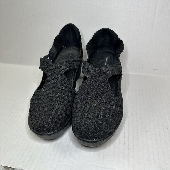 Steven Size 10 Slip On Round Toe Textile Wedge Heel Caspar Mary Jane Flat Black - Picture 3 of 11